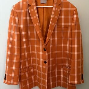 ASOS Women’s 14 Yellow Plaid Double Breasted Blazer Jacket Collared Buttons